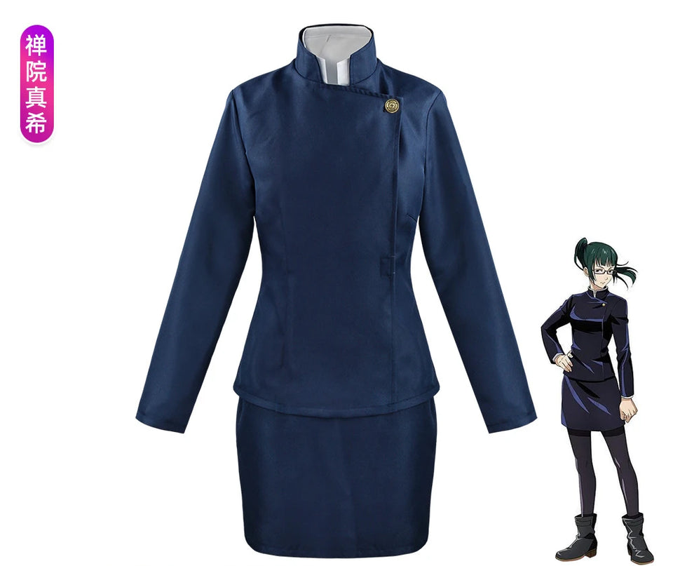 Set cosplay Maki Zenin Jujutsu Kaisen – top, jupe et perruque polyester unisexe