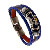 Bracelet chapeau de paille One Piece en cuir tressé bleu avec logo de Luffy