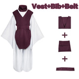 Costume Choso Jujutsu Kaisen avec veste, bavoir et ceinture en blanc et bordeaux