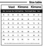 Table des tailles pour costume Choso Jujutsu Kaisen avec des mesures précises pour chaque taille