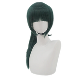 Perruque verte pour costume cosplay Maki Zenin avec frange droite et longueur moyenne