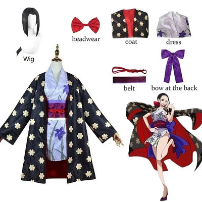 Costume Kimono One Piece Robin avec perruque, code, ceinture et accessoires pour les fans d'anime