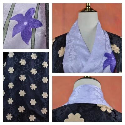 Costume Kimono One Piece Robin avec motifs floraux et design élégant en violet et noir