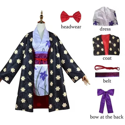 Costume Kimono One Piece Robin avec robe, ceinture et accessoires pour fans d'Anime