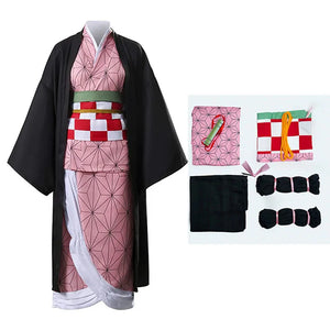 Costume Nezuko Kamado avec kimono rose et accessoires pour cosplay d'anime