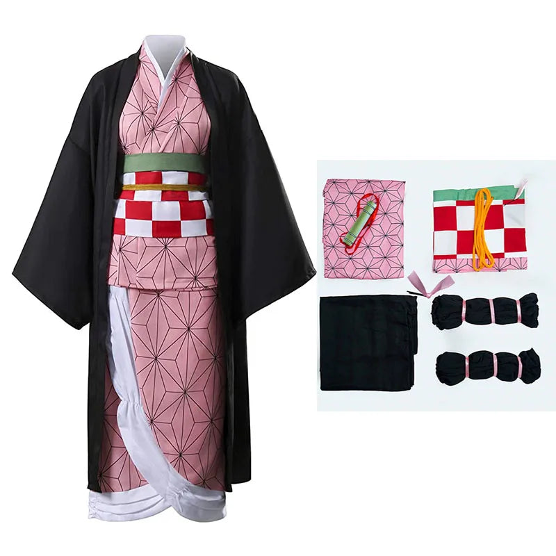 Costume Nezuko Kamado avec kimono rose et accessoires pour cosplay d'anime