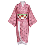 Costume Nezuko Kamado en rose avec un motif géométrique pour les fans de l'anime