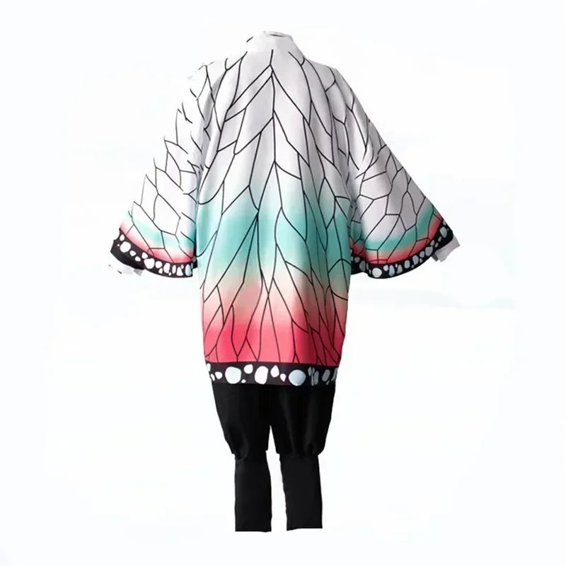 Costume Shinobu Kocho avec un design vibrant aux couleurs blanche, rose et turquoise