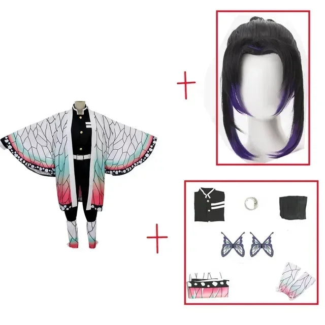 Costume Shinobu Kocho avec kimono coloré et accessoire de perruque pour cosplay animé