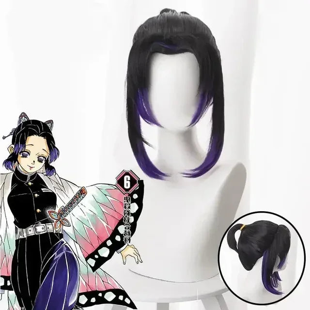 Perruque noire et violette inspirée du costume Shinobu Kocho pour cosplay de héros anime