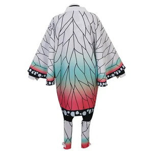 Costume Shinobu Kocho avec motif de feuilles et couleurs pastel, parfait pour les fans d'animé