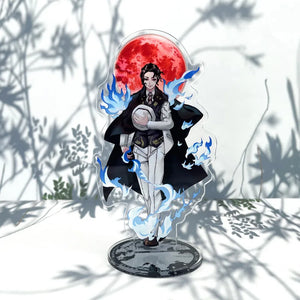 Figurine Demon Slayer 16 cm avec un personnage en tenue sombre et un fond de lune rouge
