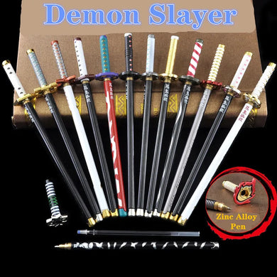 Collection de stylos épée Demon Slayer en alliage de zinc avec design détaillé et couleurs variées
