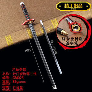 Stylo épée Demon Slayer avec une finition détaillée et une pointe en métal pour les fans de la série