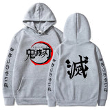 Sweat à capuche Demon Slayer gris avec logo et motifs en kanji sur les manches