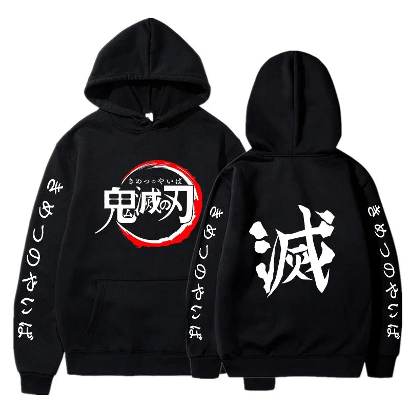 Sweat à capuche Demon Slayer noir avec design sur le devant et dos pour les fans d'animé