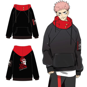 Ensemble cosplay Jujutsu Kaisen avec sweat à capuche noir et rouge, style manga, pour fans d'animation japonaise