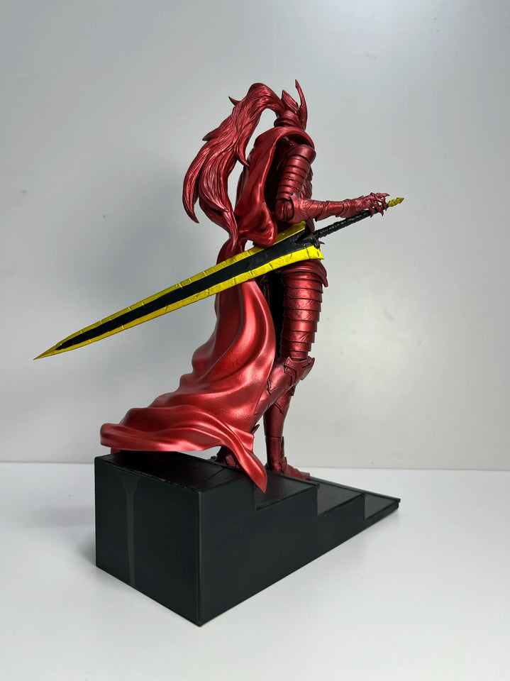 Figurine Igris Solo Leveling en rouge avec épée jaune, représentant le personnage emblématique