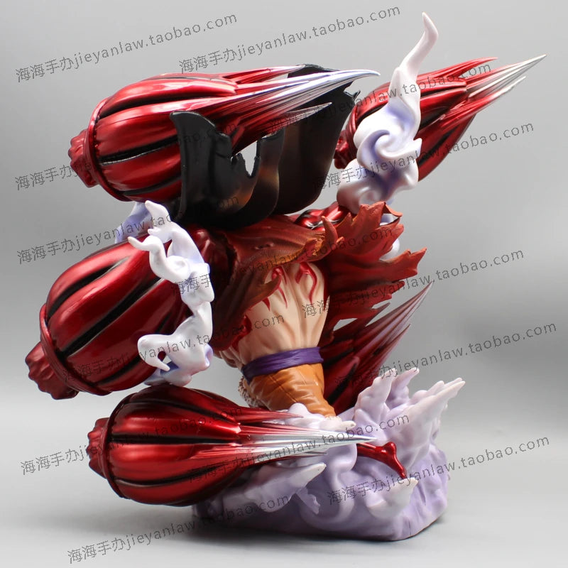 Figurine Luffy Gear 4 détaillée, montrant des couleurs vives et une pose dynamique, idéale pour les collectionneurs