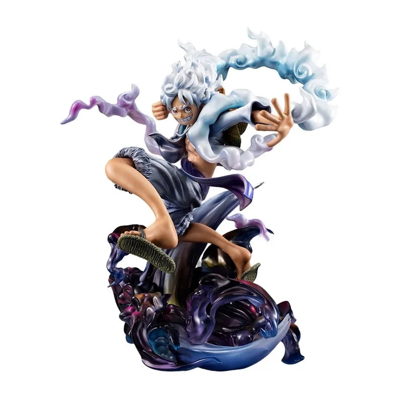 Figurine Luffy Gear 5 en action avec des détails vibrants et une expression dynamique