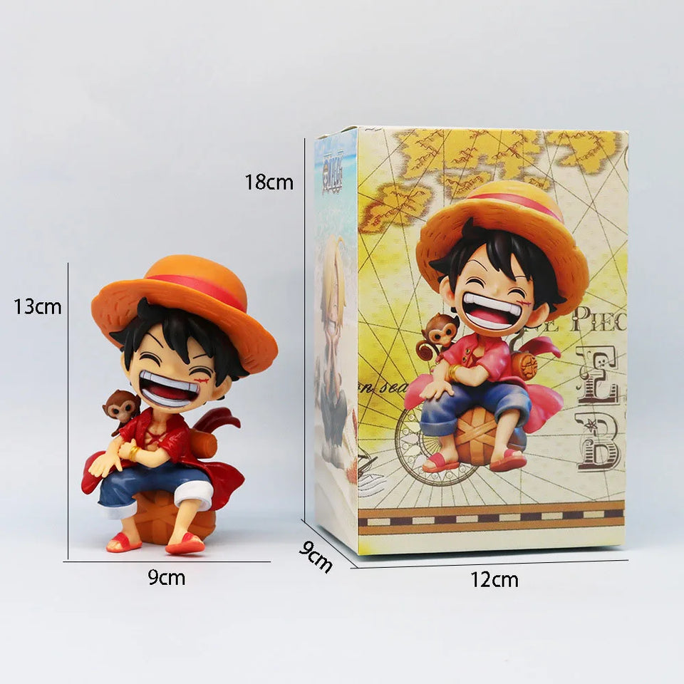 Figurine One Piece Luffy Zoro en couleur avec chapeau et figurine de singe, taille 18 cm