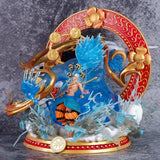 Figurine Thor Enel One Piece détaillée avec effets de glace et socle décoratif