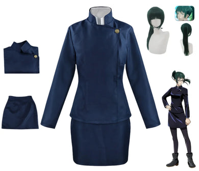 Set cosplay Maki Zenin Jujutsu Kaisen – top, jupe et perruque polyester unisexe