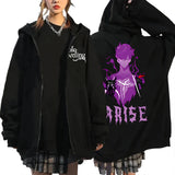 Hoodie manga unisexe noir avec impression graphique stylée au dos et design décontracté