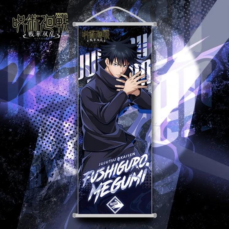Poster tissu Jujutsu Kaisen avec le personnage Fushiguro Megumi en arrière-plan dynamique