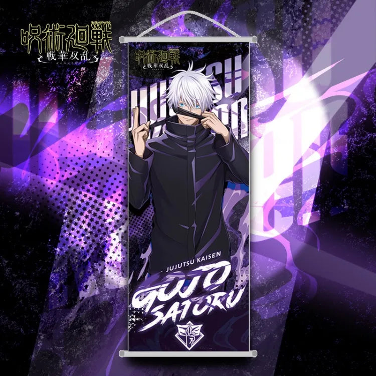Poster tissu Jujutsu Kaisen de Gojo Satoru avec designs vibrants et couleurs accrocheuses