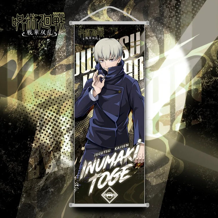 Poster tissu Jujutsu Kaisen avec Inumaki Toge en arrière-plan dynamique et coloré
