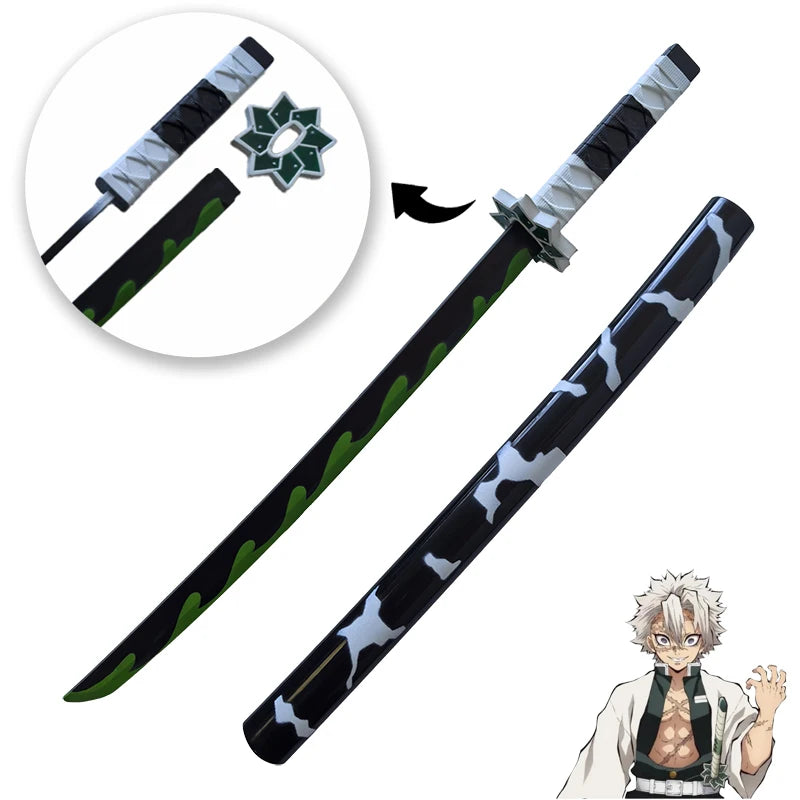 Épée katana cosplay mousse noire et verte avec garde et détails réalistes pour les fans de cosplay
