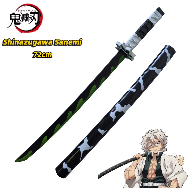 Katana cosplay mousse Shinazugawa Sanemi de 72 cm avec motif noir et vert pour les fans d'anime