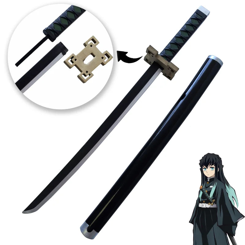 Katana cosplay mousse d'Eterna avec poignée détaillée et fourreau noir, idéale pour les fans d'animation