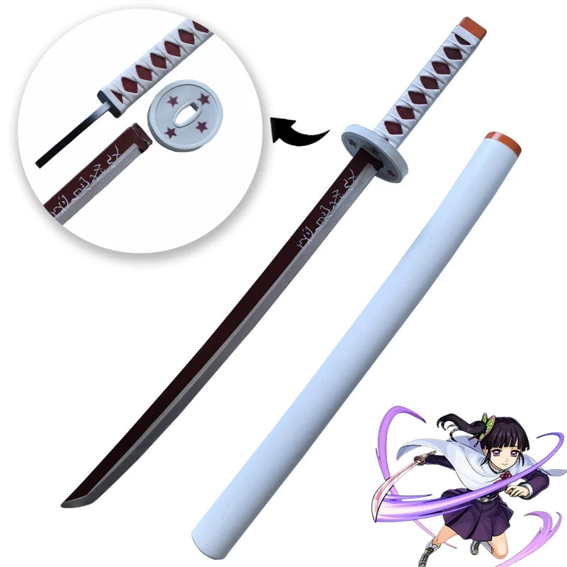 Katana cosplay mousse d'Eterna avec une lame noire et un fourreau blanc, idéale pour les fans d'anime