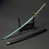 Katana Tanjiro Kamado avec une poignée turquoise et un support élégant pour les fans d'anime