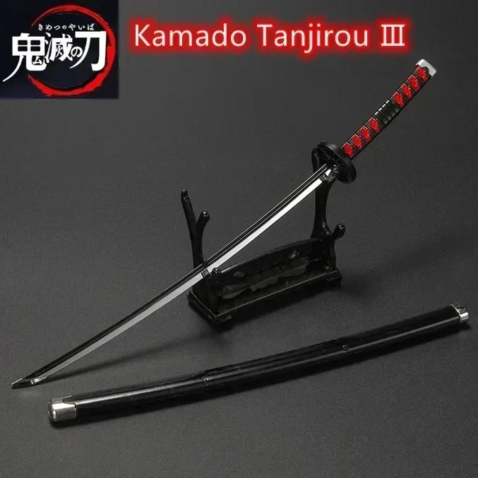 Katana Tanjiro Kamado avec poignée rouge, support inclus, inspirée de l'animé Demon Slayer