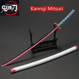 Katana Tanjiro Kamado inspirée de l'anime avec poignée rose et noire sur support