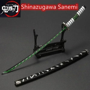 Katana Tanjiro Kamado avec poignée verte et support élégant pour les fans d'anime
