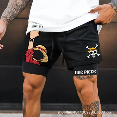 Maillot de bain Luffy One Piece en noir avec design unique et logo pirate sur le côté
