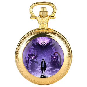 Montre à gousset vintage quartz en or avec design artistique et émaillé mystérieux