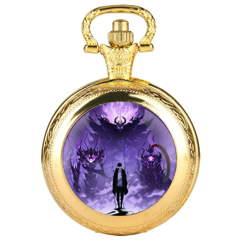 Montre à gousset vintage quartz en or avec design artistique et émaillé mystérieux