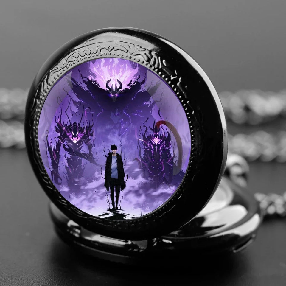 Montre à gousset vintage quartz avec design artistique mystique et ombres spectrales