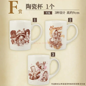 Tasse en céramique One Piece avec motifs de personnages, hauteur 9 cm, figurine One Piece 15 cm à côté