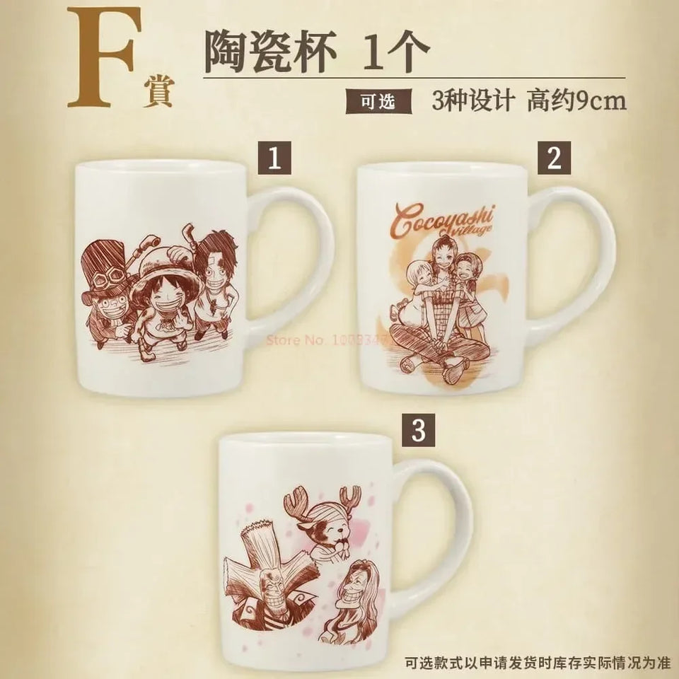 Tasse en céramique One Piece avec motifs de personnages, hauteur 9 cm, figurine One Piece 15 cm à côté