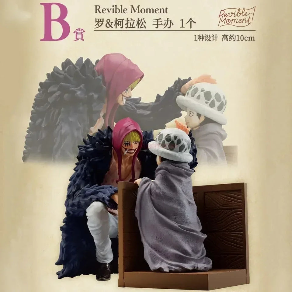 Figurine One Piece 15 cm avec des personnages emblématiques en position assise, détails soignés