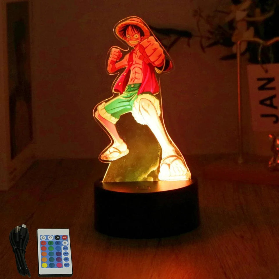 Lampe 3D Eterna avec Luffy de One Piece, illuminée et télécommande pour changer les couleurs