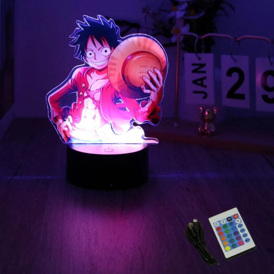 Lampe 3D Eterna de Luffy de One Piece avec télécommande multicolore pour les fans d'animation