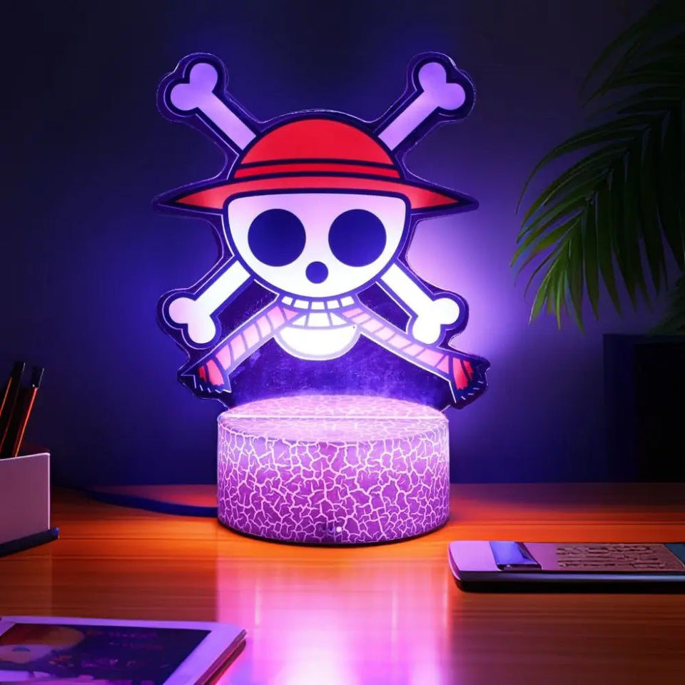Lampe LED Eterna avec motif de pirate et os croisés, idéale pour la chambre des fans de mangas