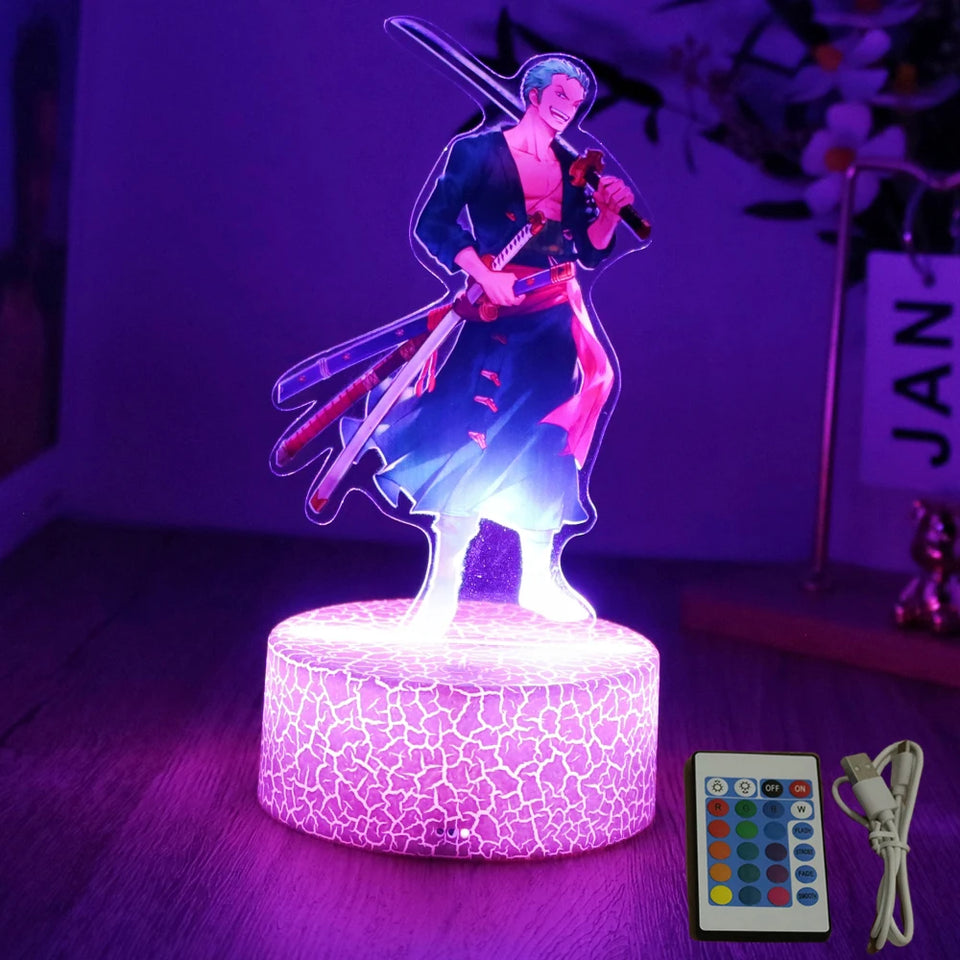 Lampe lumineuse Eterna en acrylique avec personnage de samouraï et télécommande pour changer les couleurs